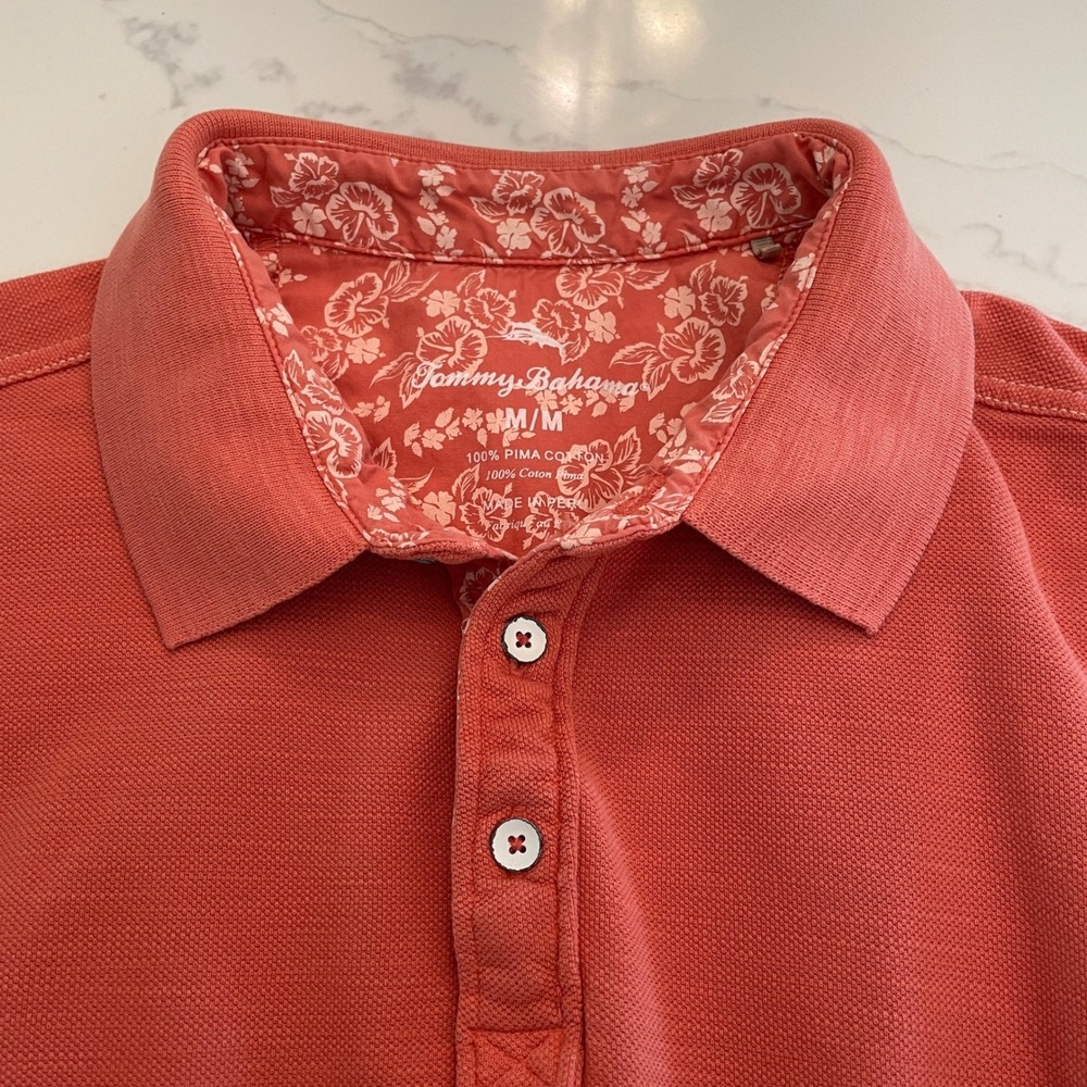 Tommy Bahama Mens Pima Cotton Polo Shirt Coral Relaxation Specialist Orange M - Picture 10 of 13